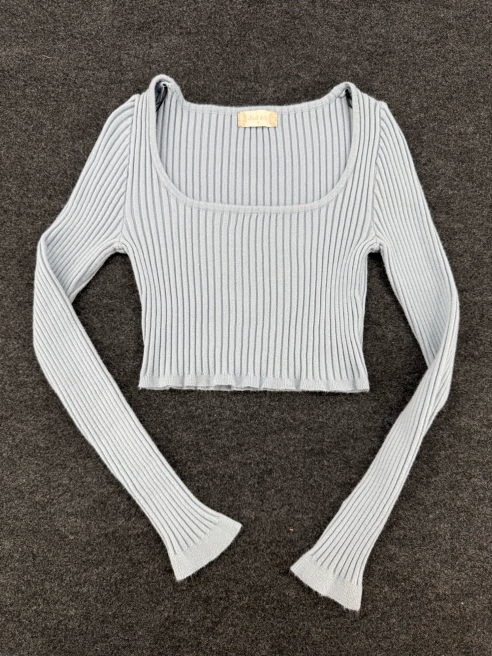 Altar'd State Pale Blue Ribbed Long-Sleeve Crop Top